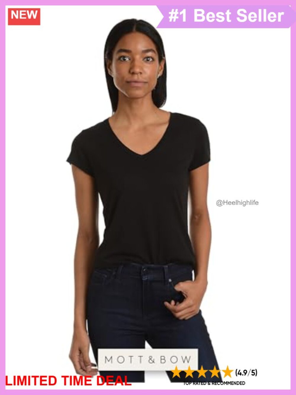 Fitted V-Neck T-Shirt Pima Cotton Modal Short Sleeve Casual